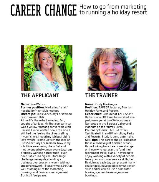 Adelaide Advertiser: Career Change – Zoë Watson founder of Bliss Sanctuary For Women