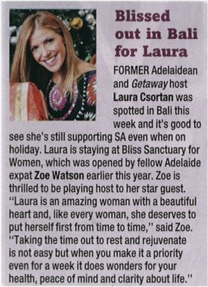 Sunday Mail: Laura Csorstan – Blissed out in Bali For Laura