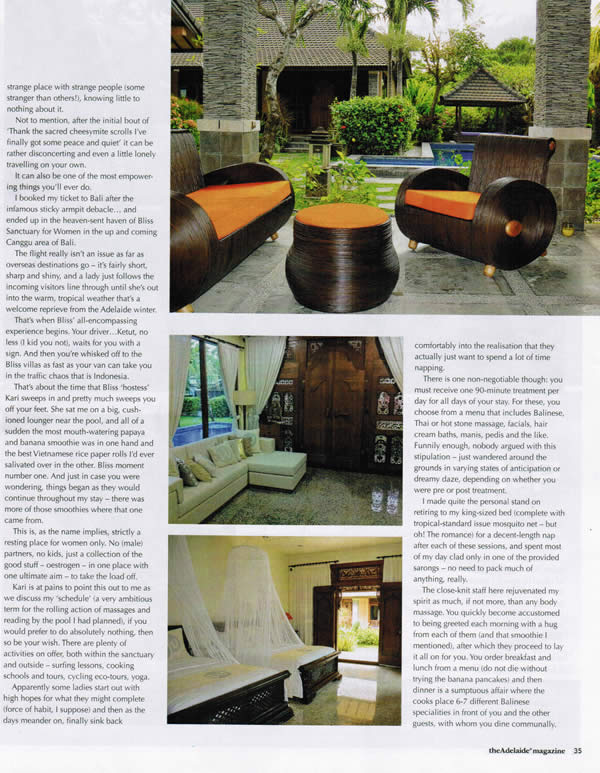The Adelaide Magazine: Going Alone – When it's time to play truant from urban stress and the daily grind, nothing beats a solo retreat – Bali's restful Bliss Sanctuary For Women