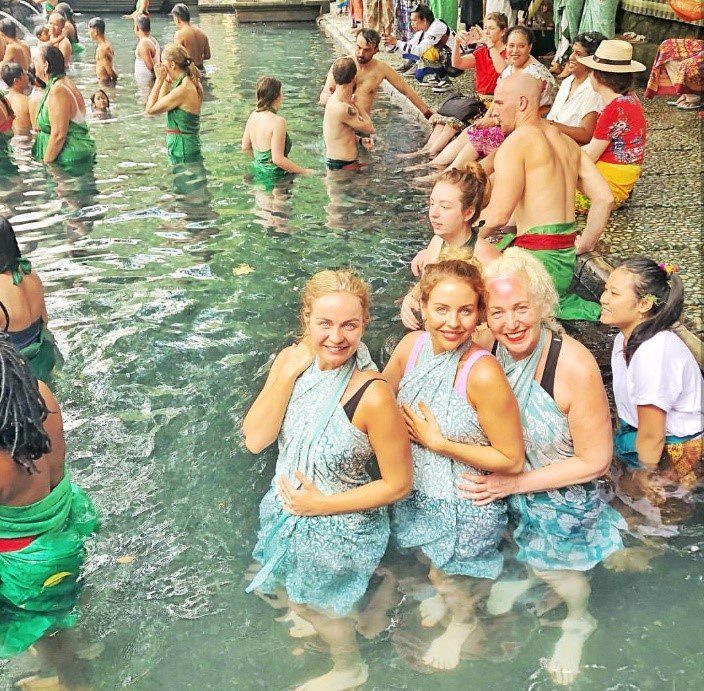 Lydia, Georgia and Debbie Bright at Bali temple
